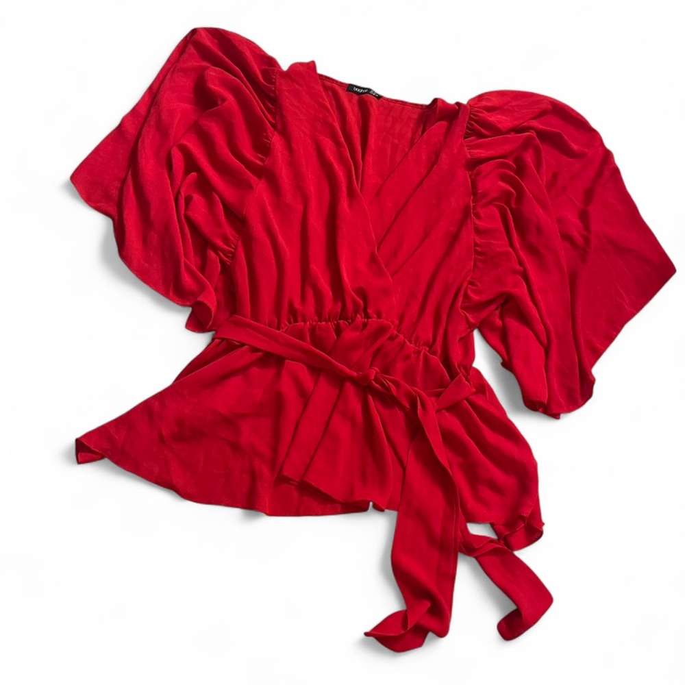 Boohoo Vibrant Red Wrap Blouse